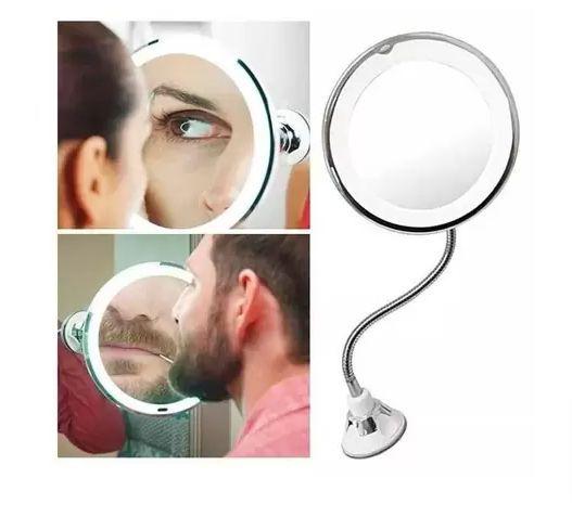 Imagem de Espelho De Aumento Com Suporte Parede Giratório Com Luz Maquiagem Barba Com Ventosa Banheiro
