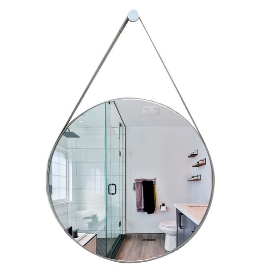 Imagem de Espelho De Banheiro Decorativo 50cm C/ Alça De Couro Gelo