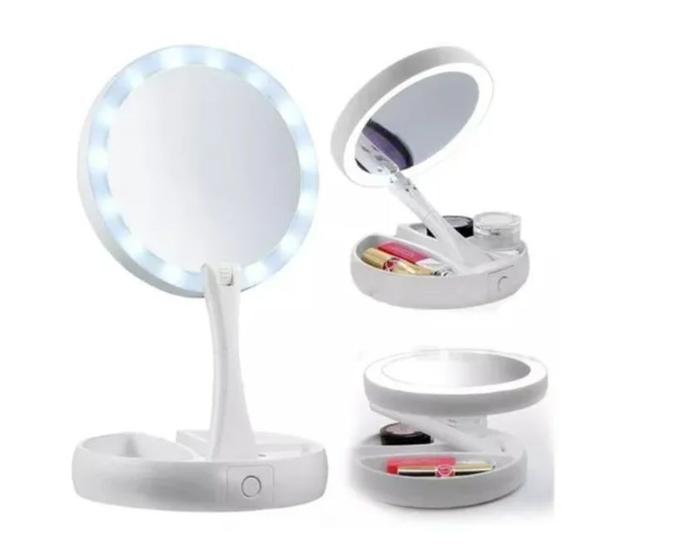 Imagem de Espelho De Luz Led Dobravel Aumenta 10x Maquiagem Portátil