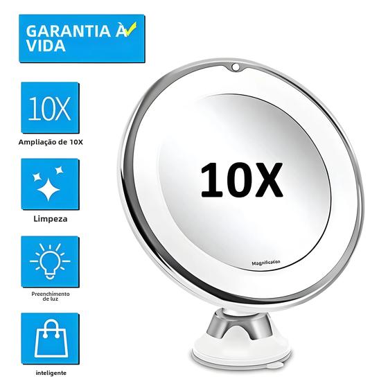 Espelho de Maquiagem com LED e 10x de Aumento - Iluminação Flexível e Ventosa Menor preço em Espelho de Maquiagem com LED e 10x de Aumento - Iluminação Flexível e Ventosa