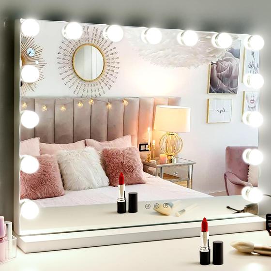 Imagem de Espelho de Maquiagem Hollywood M MIVONDA com Luzes - 15 LEDs, 3 Modos, Aumento 10x, USB
