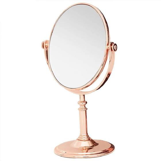 Imagem de Espelho De Mesa Dupla Face c/ Aumento Zoom Rose Gold Coração