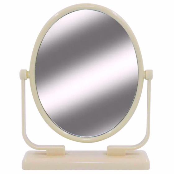 Imagem de Espelho de Mesa Dupla Face Plástico 12x15,5cm - Bege
