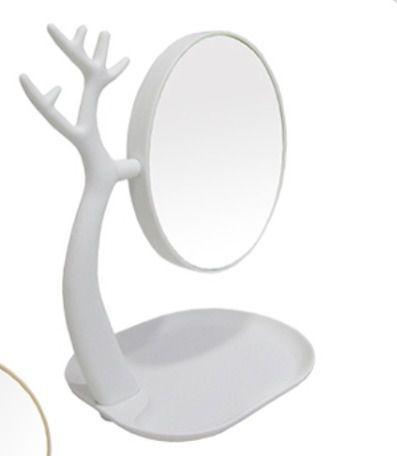 Imagem de Espelho de mesa giratório dupla face + porta objetos branco