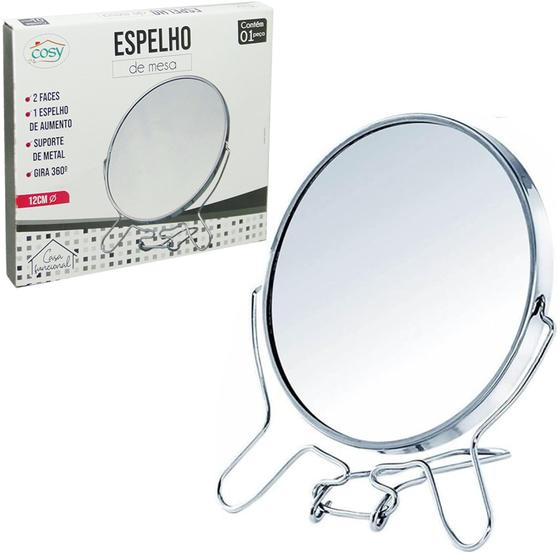 Imagem de Espelho de mesa redondo dupla face 4,5'' 12cm de ø com pedestal aramado