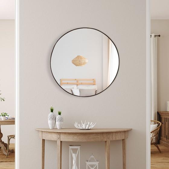 Imagem de Espelho de Parede Redondo Decorativo 80cm com Acabamento Ecológico