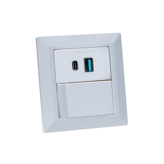 Imagem de Espelho de Tomada Duplo Chanfrado 1 Interruptor 2 Usb 9.0A