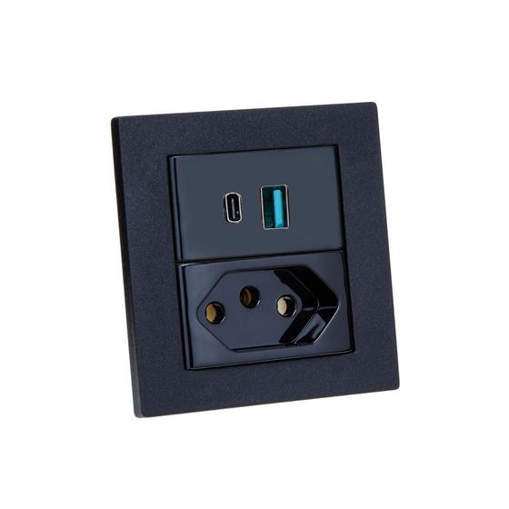Imagem de Espelho de Tomada Duplo Reto 1 Tom 20A 2 Usb 9.0A 1 TipoC Pr