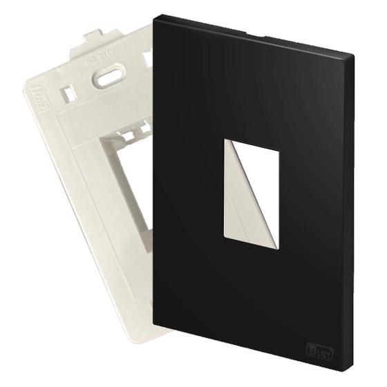 Imagem de Espelho de Tomada Placa 4X2 1 Módulo Vertical Com Suporte Grafite Fosco Recta B.lux