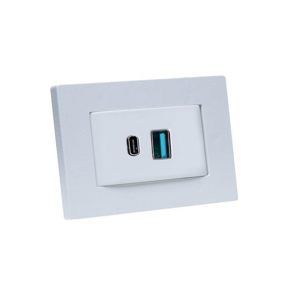 Imagem de Espelho de Tomada Simples Reto com 2 USB 9.0A