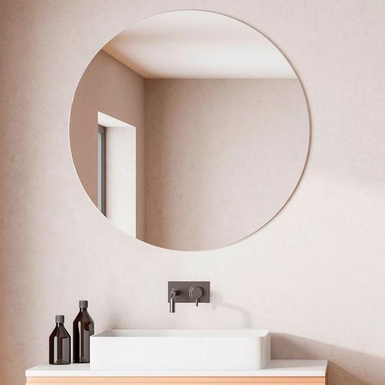 Imagem de Espelho De Vidro Redondo Lapidado Decorativo Para Quarto Sala Banheiro Cozinha 50cm