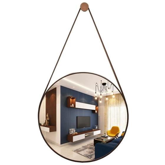 Imagem de Espelho Decorativo 60cm Adnet Suspenso Alça Couro CHOCOLATE