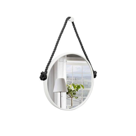Imagem de Espelho Decorativo Adnet Branco Alça Sisal Black 60 cm Redondo