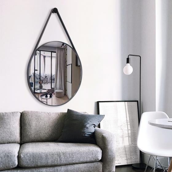 Imagem de Espelho Decorativo Adnet Grande de Parede Redondo com Alça em Material Ecológico 60cm + Suporte