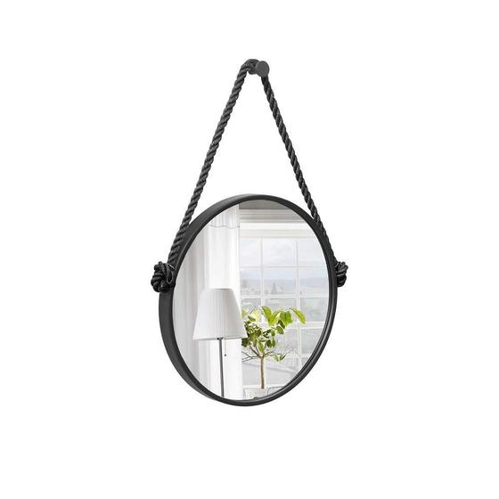 Espelho Decorativo Adnet Preto Alça Corda Sisal Preta 50Cm - E2G Design Imagem de Espelho Decorativo Adnet Preto Alça Corda Sisal Preta 50Cm