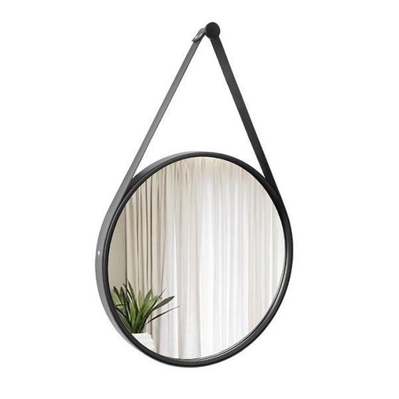 Imagem de Espelho Decorativo Adnet Preto com Alça Preta 50cm de Diâmetro