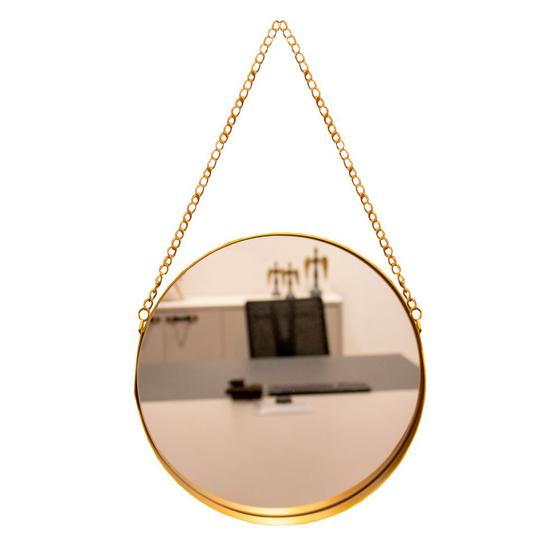 Imagem de Espelho Decorativo Adnet Redondo Dourado com Alça de Corrente Dourado 26x5 cm - D'Rossi