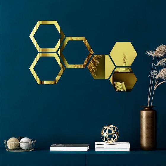 Imagem de Espelho Decorativo Colmeia Hexagonal Vazada Dourado