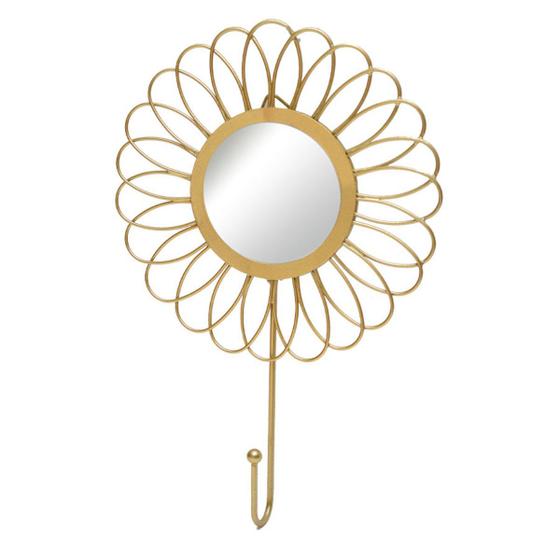 Imagem de Espelho Decorativo Dourado De Parede Em Forma De Flor Com Gancho