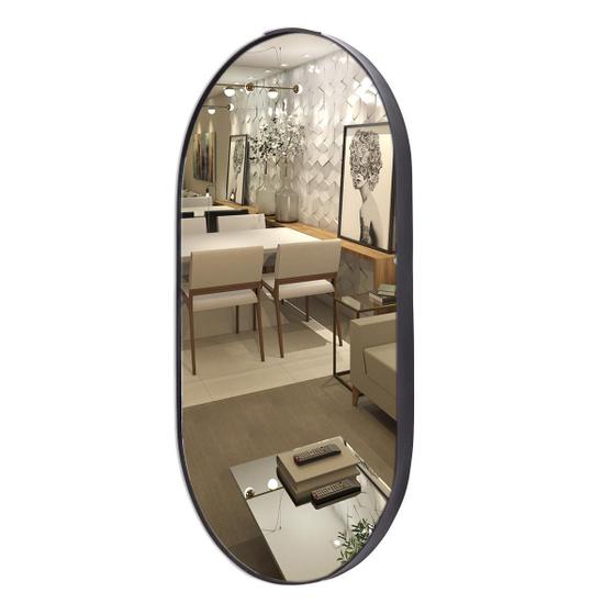 Imagem de Espelho Decorativo Oval Corpo Inteiro Luxo Com Moldura Couro