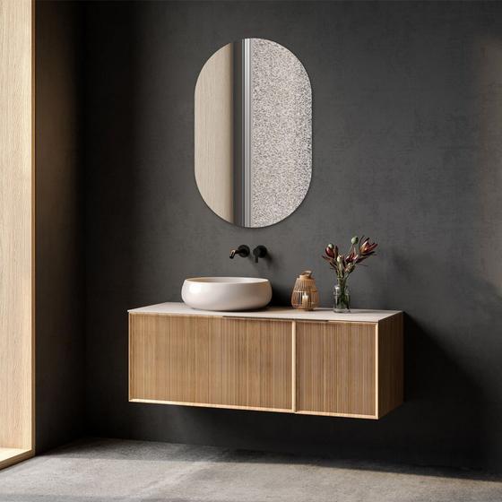 Imagem de Espelho Decorativo Oval Grande Lapidado Para Banheiro Quarto 80x50cm
