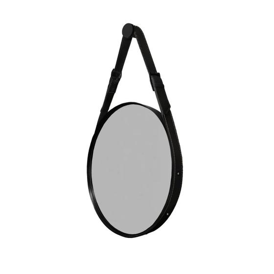 Imagem de Espelho Decorativo Redondo com Moldura em Couro 55 cm