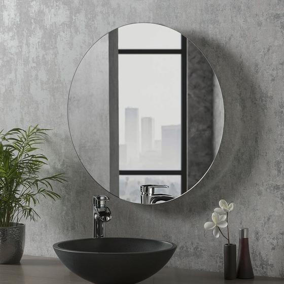 Imagem de Espelho decorativo redondo de parede 40cm p/ banheiro quarto sala camarim  - dupla face inclusa