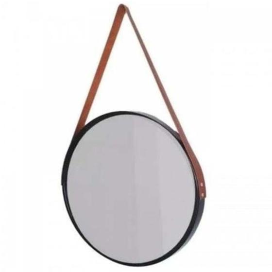 Espelho Decorativo Redondo Preto Com Alça Marrom 45cm Menor preço em Espelho Decorativo Redondo Preto Com Alça Marrom 45cm