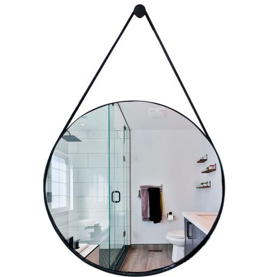 Imagem de Espelho Decorativo Suspenso C/Alça 30cm Suporte Cor Preto