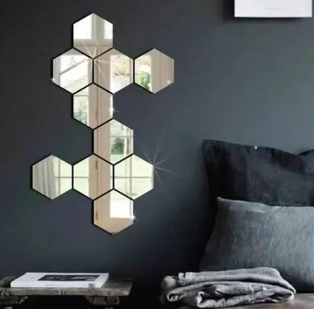 Imagem de Espelho Em Acrilico Decorativo Hexagonal Kit Com 10 Peças