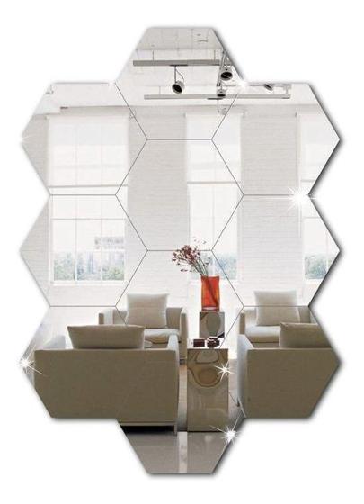 Imagem de Espelho Em Acrilico Decorativo Hexagonal Kit Com 10 Peças