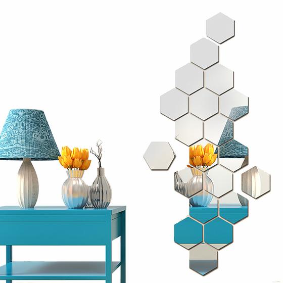 Imagem de Espelho Em Acrílico Decorativo Hexagonal Kit Com 20 Peças