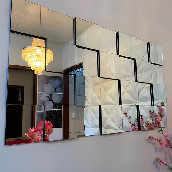 Imagem de Espelho Grande Decorativo Liverpool 3D Painel Montável 105x60cm Sala Quarto Escritório