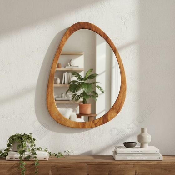 Espelho Grande Oval Moldura em Madeira 80X60cm Decorativo Sofisticado com Pendurador