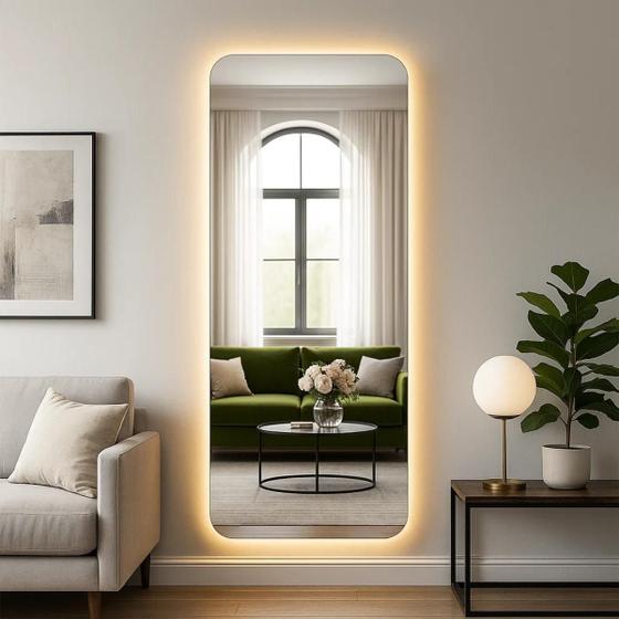 Espelho Grande Retangular 150x40 Decoração Corpo Inteiro com LED - Luz fria e Luz quente