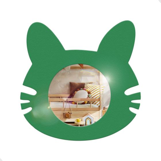 Imagem de Espelho Infantil 25x35cm Decoracao Quarto Bebe Enxoval Presente Gato Verde