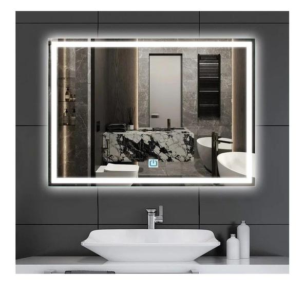 Imagem de Espelho jateado iluminado com led frio e touch 90x60cm horizontal