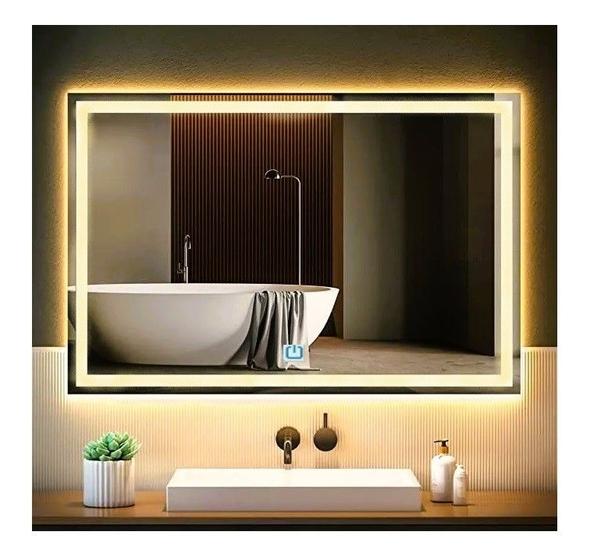 Imagem de Espelho jateado iluminado com led quente e touch 100x80cm horizontal