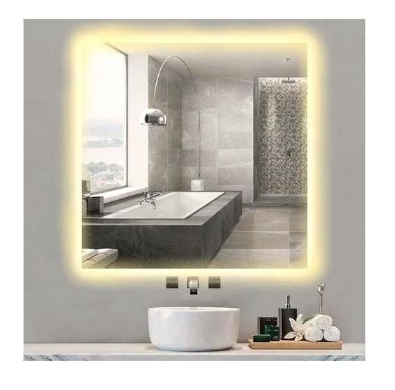 Imagem de Espelho lapidado bisotê iluminado com LED quente - 50x50cm