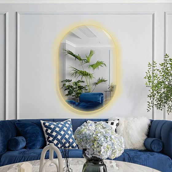 Imagem de Espelho Lapidado Oval Iluminado com led quente - 70x100cm