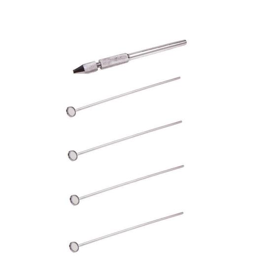 Imagem de Espelho Laringeo Aco Inox 25Cm Kit Com 4 E 1 Cabo Espelho