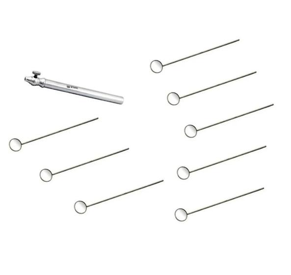 Imagem de Espelho Laringeo Inox 14-25Cm Kit Com 8 E 1 Cabo Para Espelho Regulavel