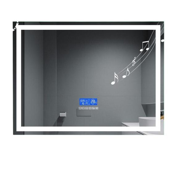 Imagem de Espelho led 3 CORES 100x50 inteligente display interativo toca musica desembaçador visor hora e temperatura leds frio neutro e quente