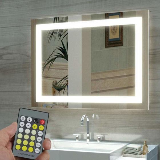 Imagem de Espelho Led 60x60 c/ controle remoto luz 3 cores fria neutra quente iluminação jateado 0,60 x 0,60