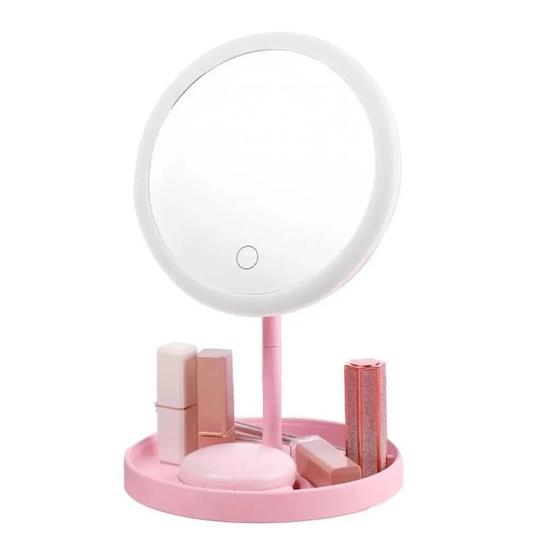 Imagem de Espelho Led Rosa Com Porta Maquiagem 3 Tons De Luzes Cosmet