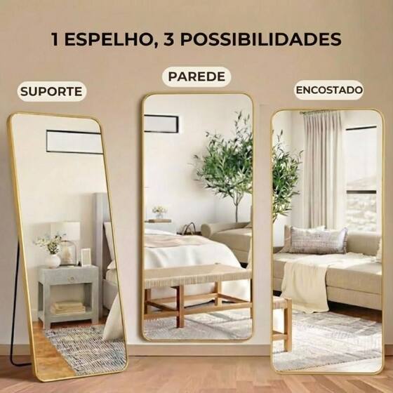 Espelho Lopazzi Grande Retangular 170x70 Decoração Corpo Inteiro com Moldura de Metal