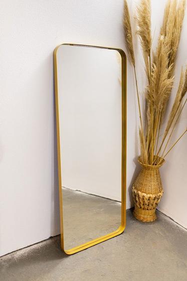 Imagem de Espelho luxo retangular retrô corpo inteiro 150x60cm banheiro sala quarto hall moldura dourado