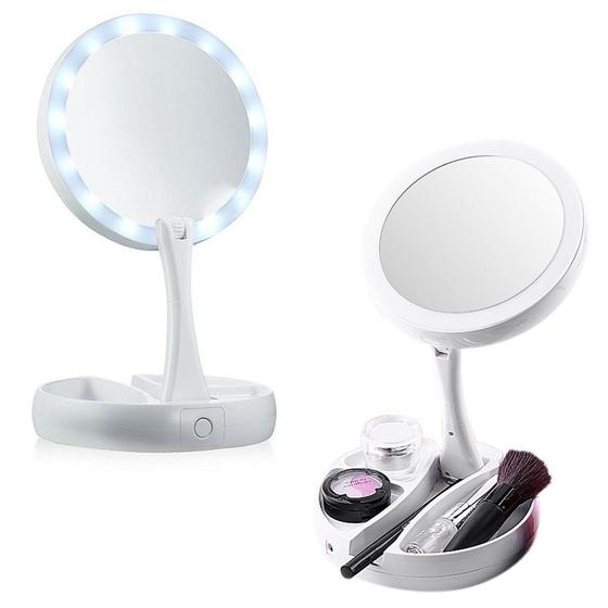 Imagem de Espelho Luz Led Dobrável Aumenta zoom 10x Maquiagem Portátil