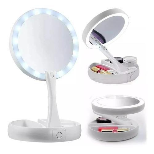Imagem de Espelho Maquiagem Aumento 10X Dupla Face Luz Led Organizador