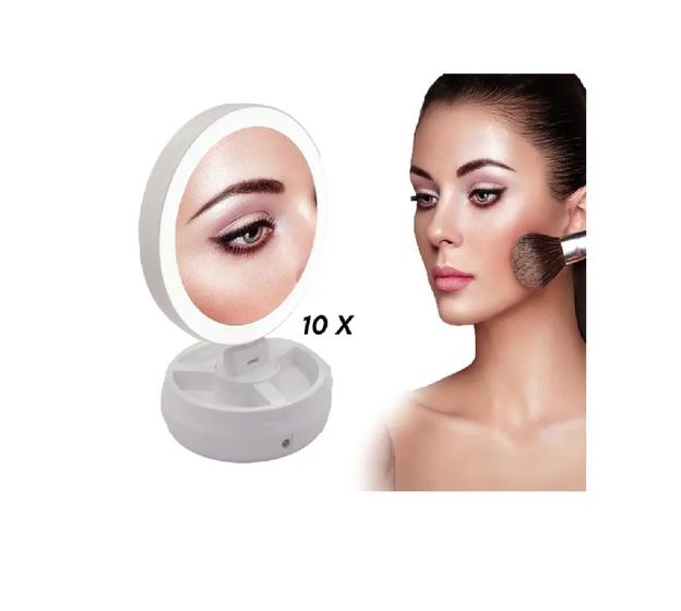 Imagem de Espelho Maquiagem Retrátil Luz Led Duas Faces Aumento 10x